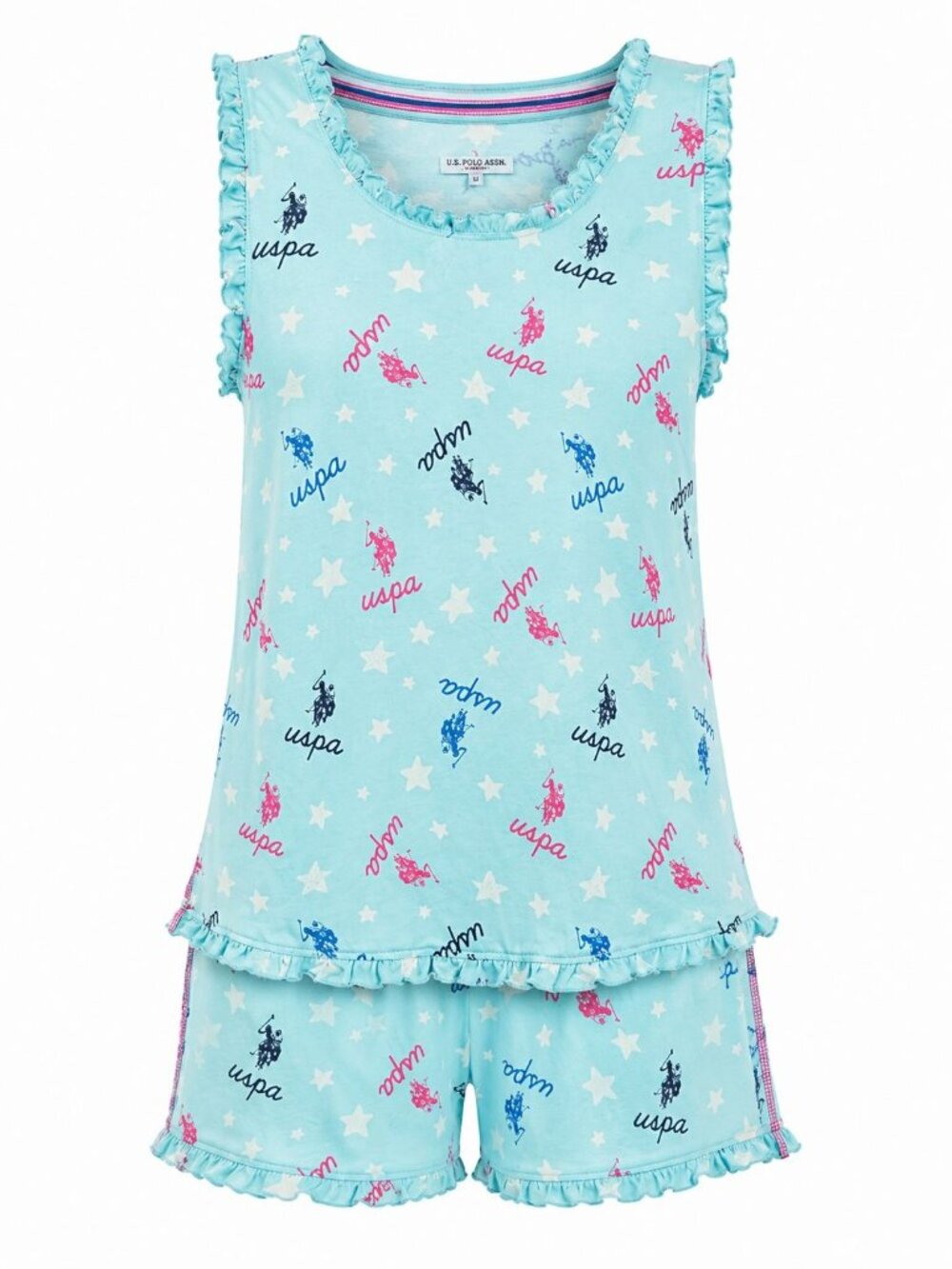 US Polo Assn 2 Piece Pajama Set Sz L Blue Star Logo Print Tank Top and Shorts